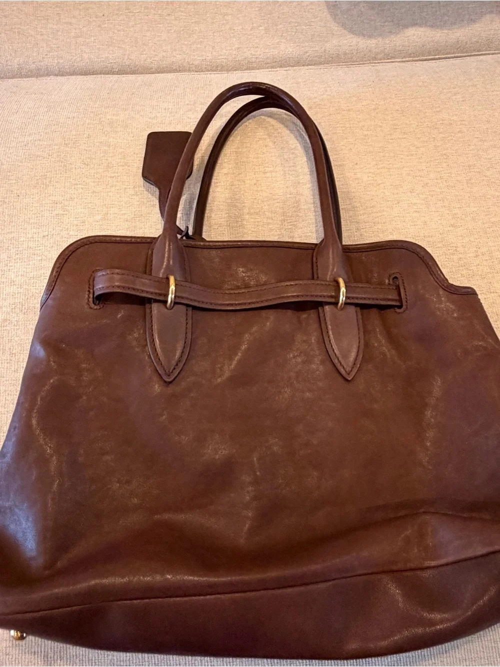 Miu Miu Dark Brown Leather Tote with Gold Hardware